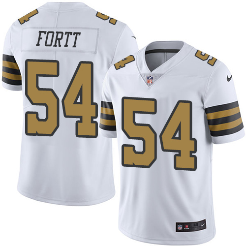 Men's Elite Khairi Fortt Nike Jersey White - #54 Rush NFL New Orleans Saints